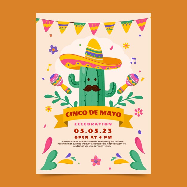 Plantilla de póster vertical para la celebración del cinco de mayo