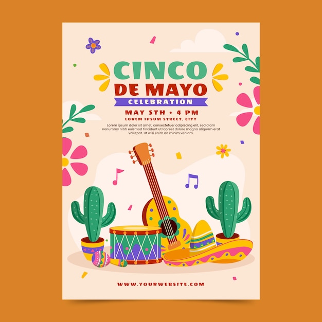 Vector gratuito plantilla de póster vertical para la celebración del cinco de mayo