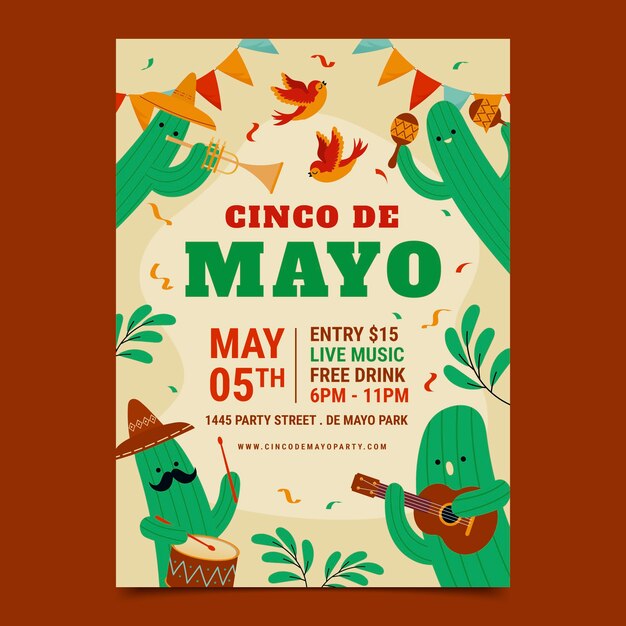 Plantilla de póster vertical para la celebración del cinco de mayo
