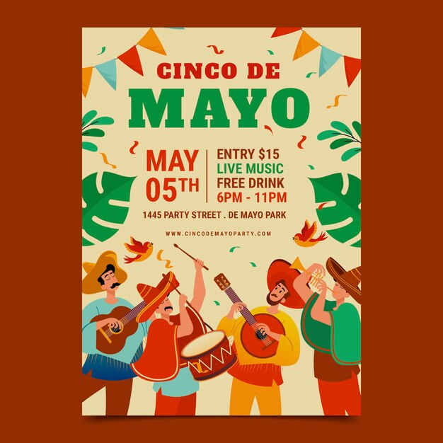 Plantilla de póster vertical para la celebración del cinco de mayo