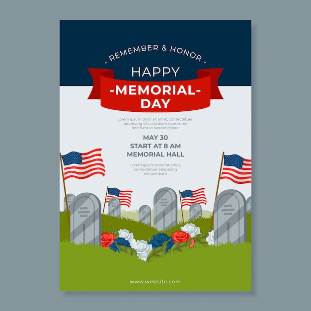 Vector gratuito plantilla de póster vertical para la celebración del día conmemorativo de estados unidos