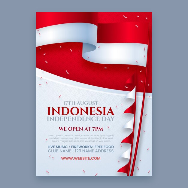 Plantilla de póster vertical para la celebración del día de la independencia de indonesia