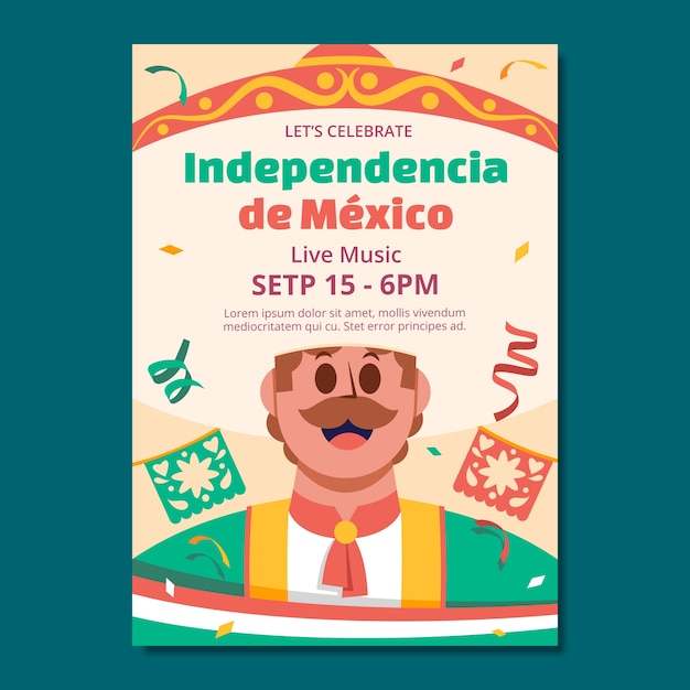 Vector gratuito plantilla de póster vertical para la celebración del día de la independencia de méxico