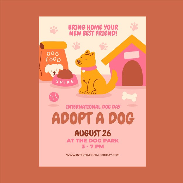 Plantilla de póster vertical para la celebración del día internacional del perro