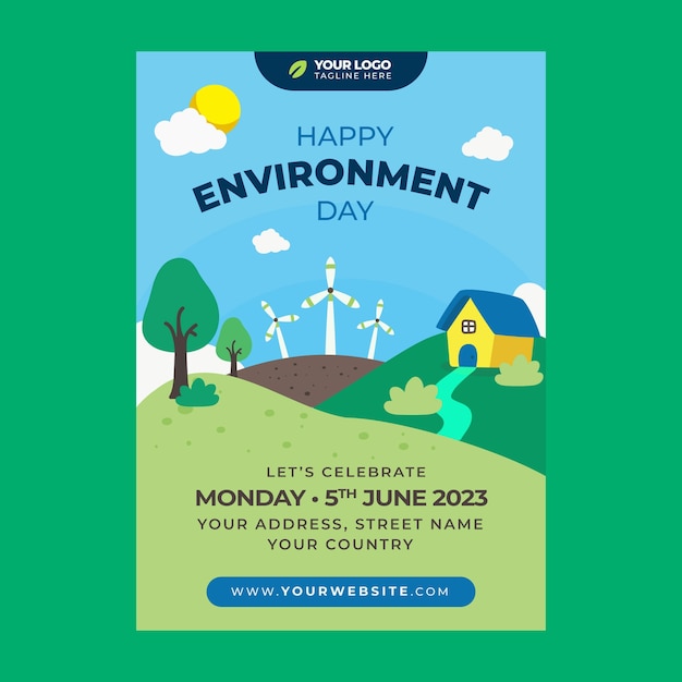 Vector gratuito plantilla de póster vertical para la celebración del día mundial del medio ambiente