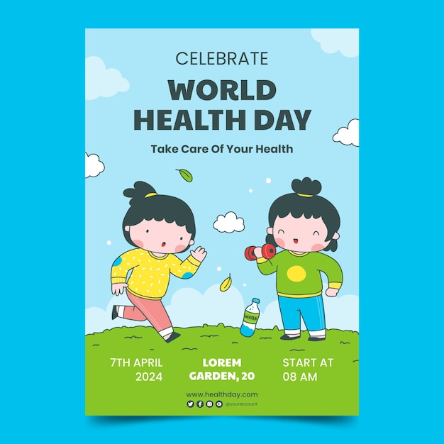 Vector gratuito plantilla de póster vertical para la celebración del día mundial de la salud