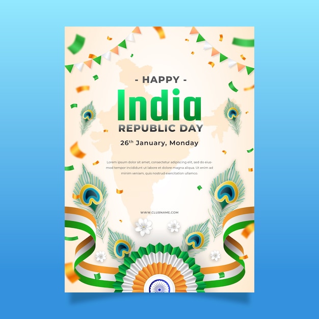 Vector gratuito plantilla de póster vertical de celebración del día de la república india