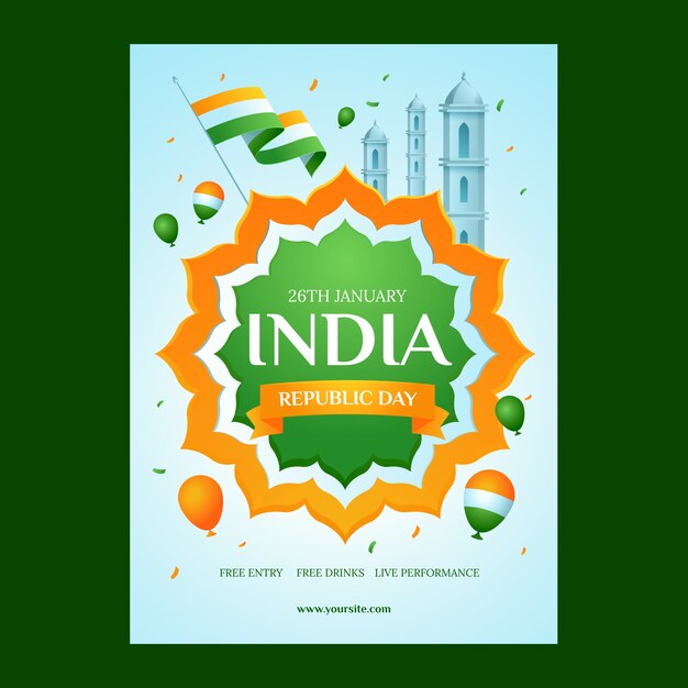 Plantilla de póster vertical de celebración del día de la república india