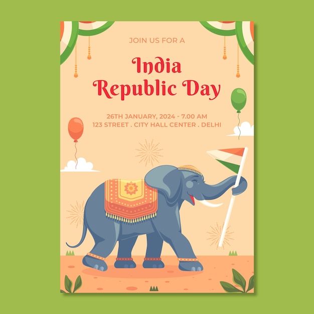 Vector gratuito plantilla de póster vertical para la celebración del día de la república de la india