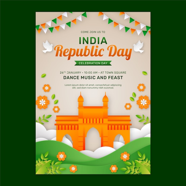 Vector gratuito plantilla de póster vertical para la celebración del día de la república de la india