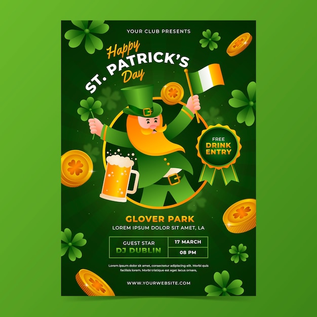 Vector gratuito plantilla de póster vertical de celebración del día de san patricio realista