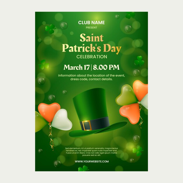 Vector gratuito plantilla de póster vertical de celebración del día de san patricio realista