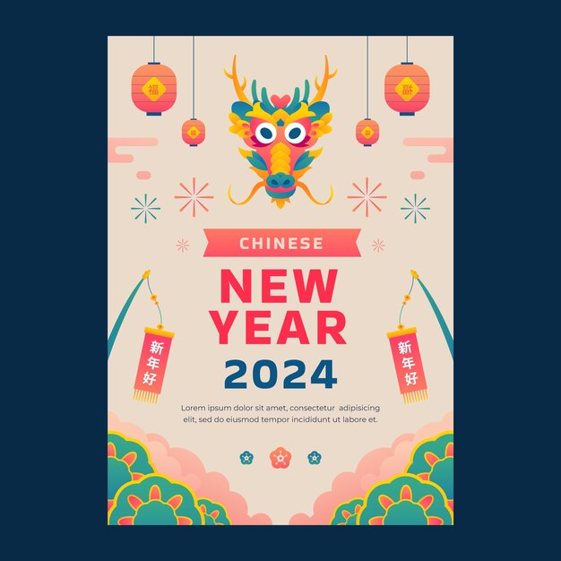 Plantilla de póster vertical para la celebración del festival del año nuevo chino