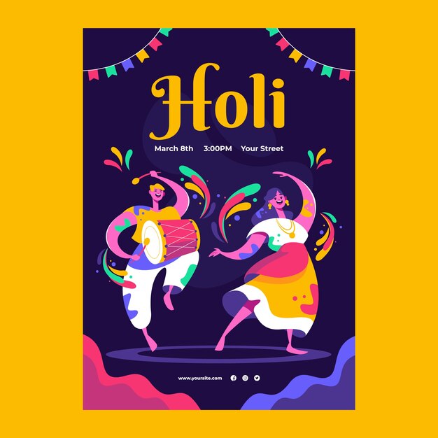 Plantilla de póster vertical para la celebración del festival de Holi