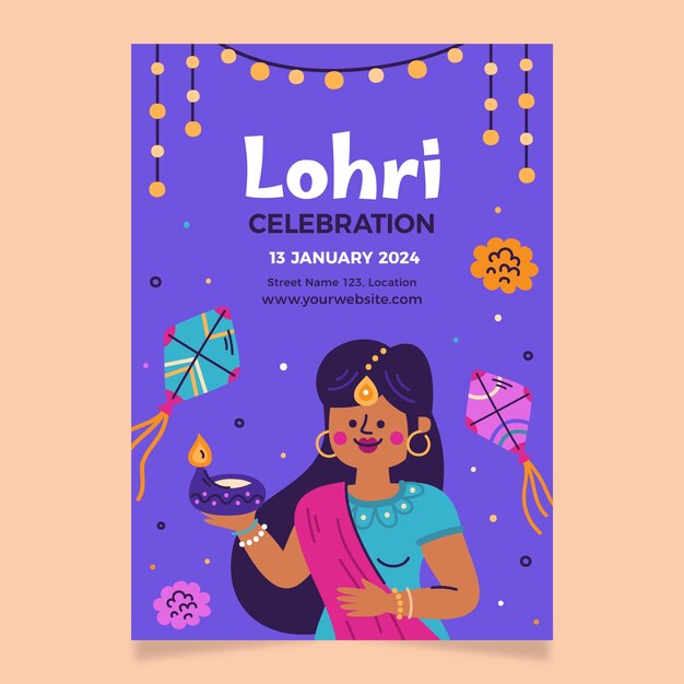 plantilla de póster vertical para la celebración del festival de lohri