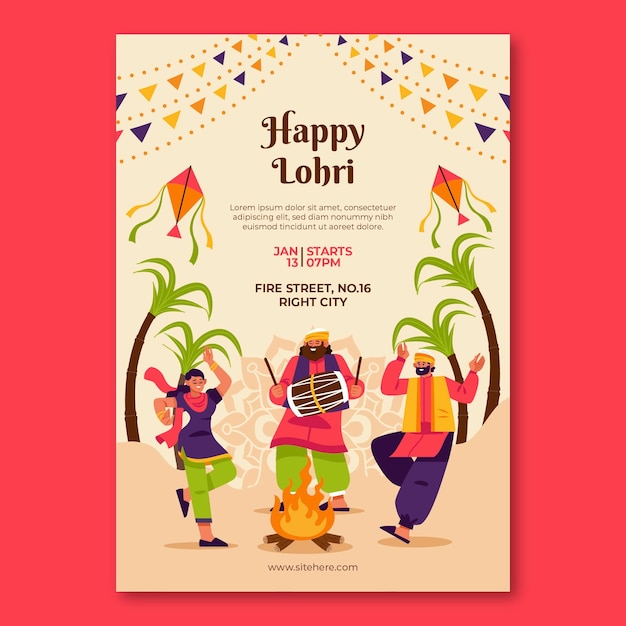 plantilla de póster vertical para la celebración del festival de lohri