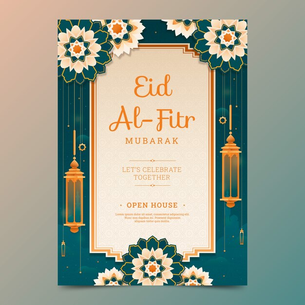 plantilla de póster vertical para la celebración islámica del eid al-fitr