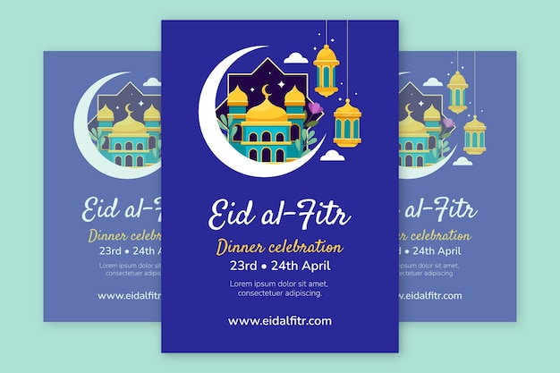 Plantilla de póster vertical para la celebración islámica de eid al-fitr
