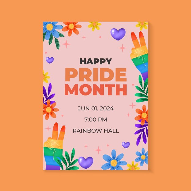 Plantilla de póster vertical para la celebración del mes del orgullo