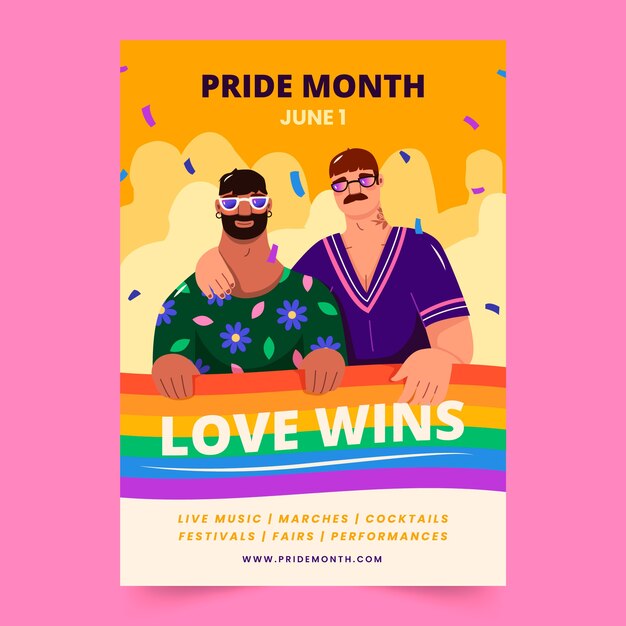 Plantilla de póster vertical para la celebración del mes del orgullo