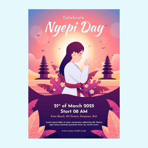 Vector gratuito plantilla de póster vertical de celebración de nyepi degradado