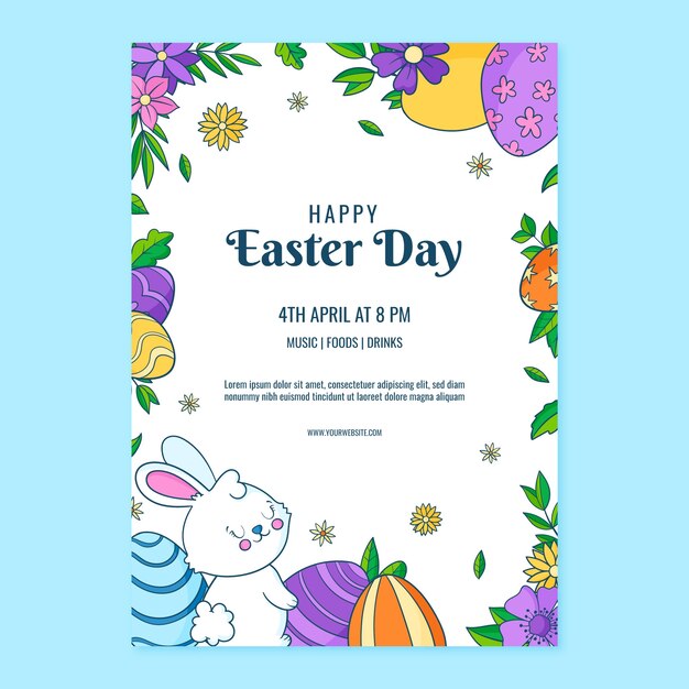 Plantilla de póster vertical de celebración de pascua dibujada a mano