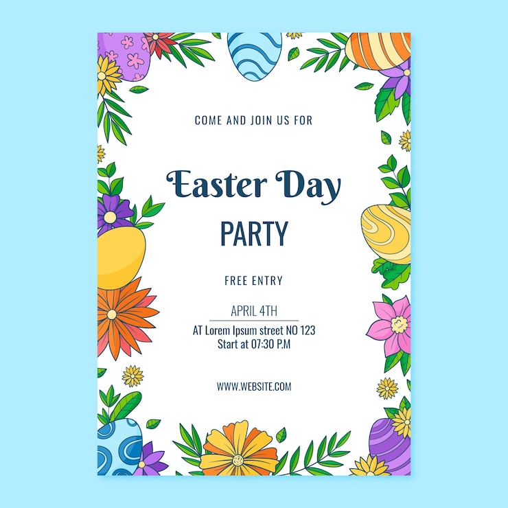 Vector gratuito plantilla de póster vertical de celebración de pascua dibujada a mano