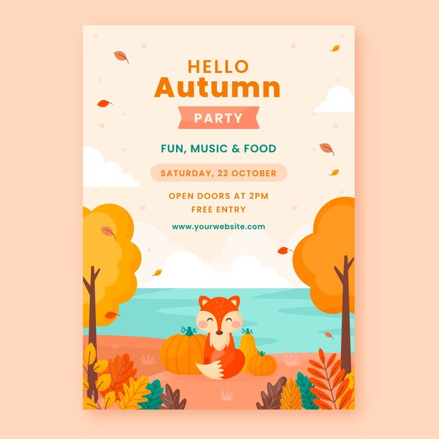 Plantilla de póster vertical de celebración plana de otoño
