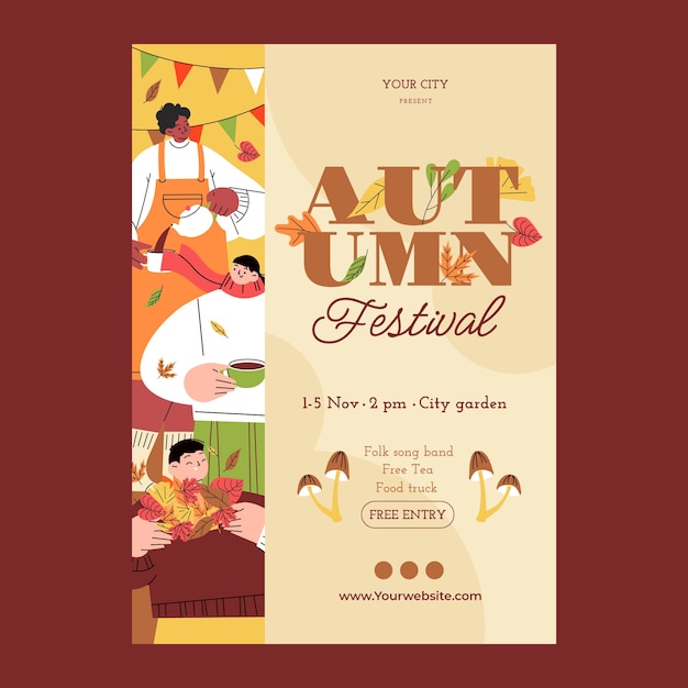Plantilla de póster vertical de celebración plana de otoño