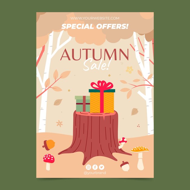 Plantilla de póster vertical de celebración plana de otoño
