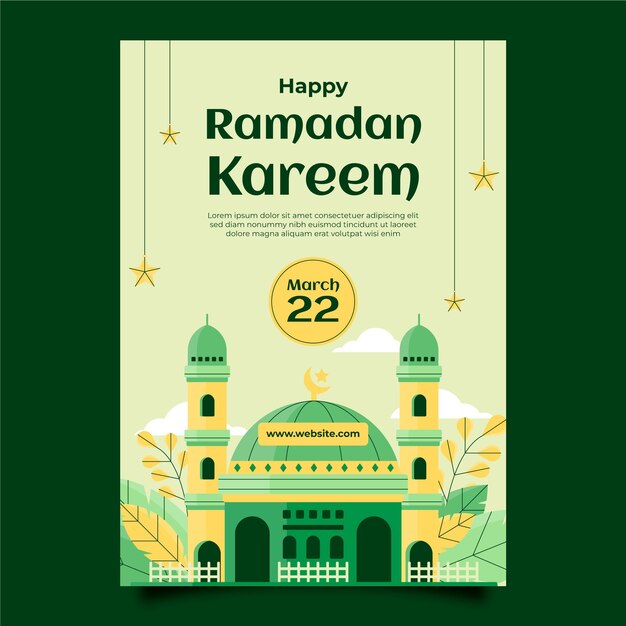 Plantilla de póster vertical de celebración plana de ramadán