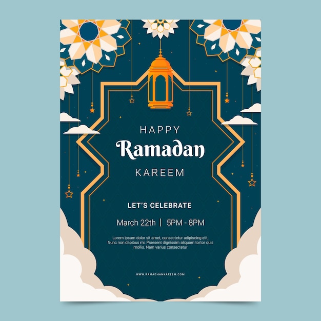 Vector gratuito plantilla de póster vertical de celebración plana de ramadán