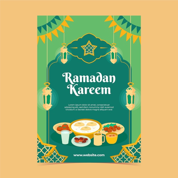 Vector gratuito plantilla de póster vertical de celebración plana de ramadán