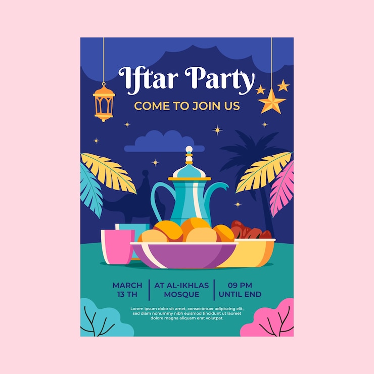 Vector gratuito plantilla de póster vertical de celebración plana de ramadán