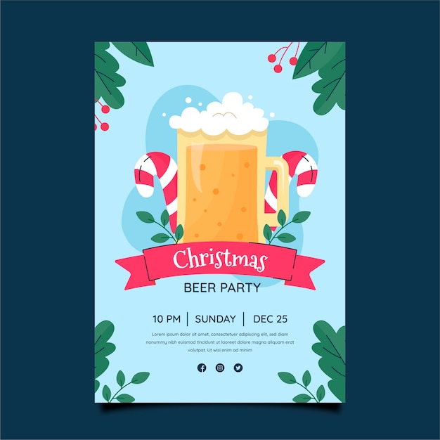 Plantilla de póster vertical de cerveza navideña plana