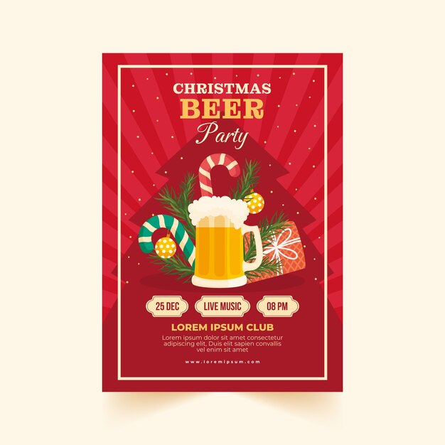 Plantilla de póster vertical de cerveza navideña plana