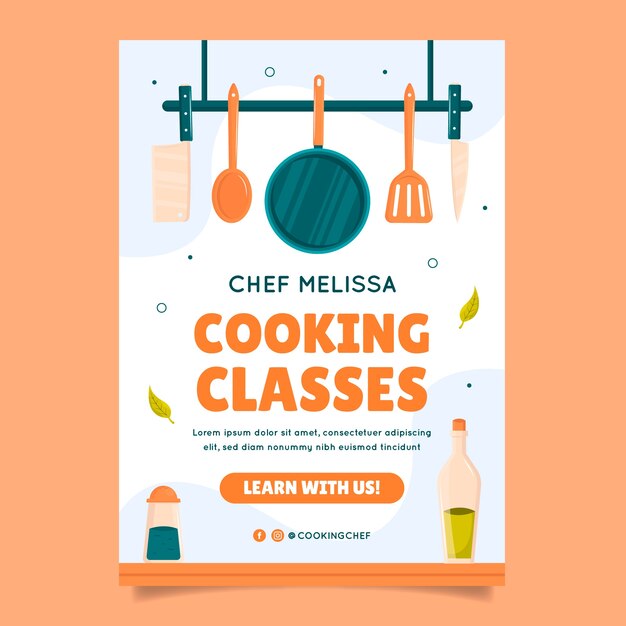Plantilla de póster vertical de chef y gastronomía.