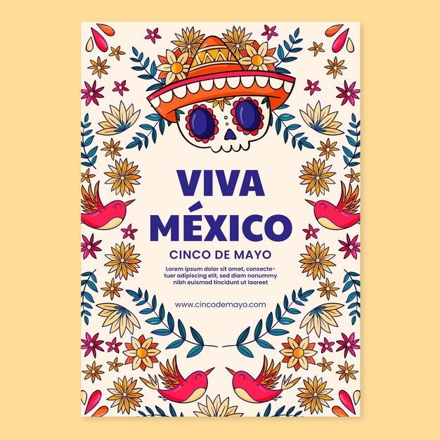 Plantilla de póster vertical de cinco de mayo dibujado a mano