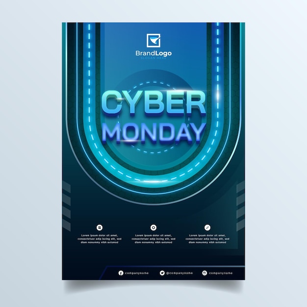 Vector gratuito plantilla de póster vertical de cyber monday de tecnología de gradiente