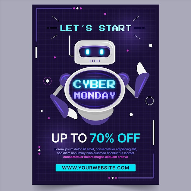 Vector gratuito plantilla de póster vertical de cyber monday de tecnología plana