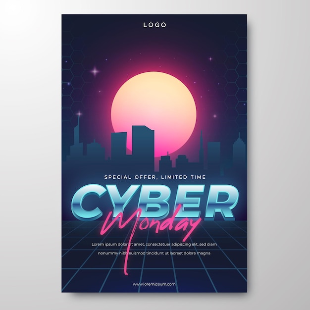 Vector gratuito plantilla de póster vertical de cyber monday de tecnología realista