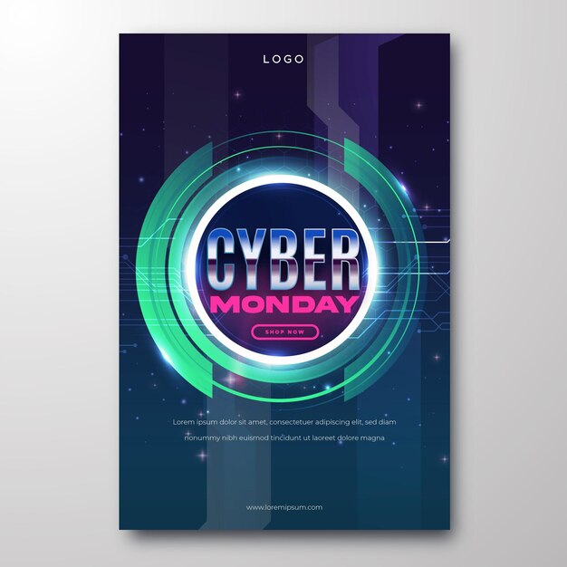 Plantilla de póster vertical de cyber monday de tecnología realista