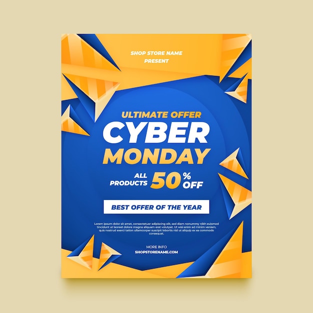 Plantilla de póster vertical de cyber monday de tecnología realista