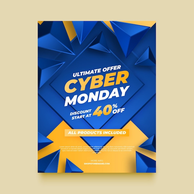 Vector gratuito plantilla de póster vertical de cyber monday de tecnología realista