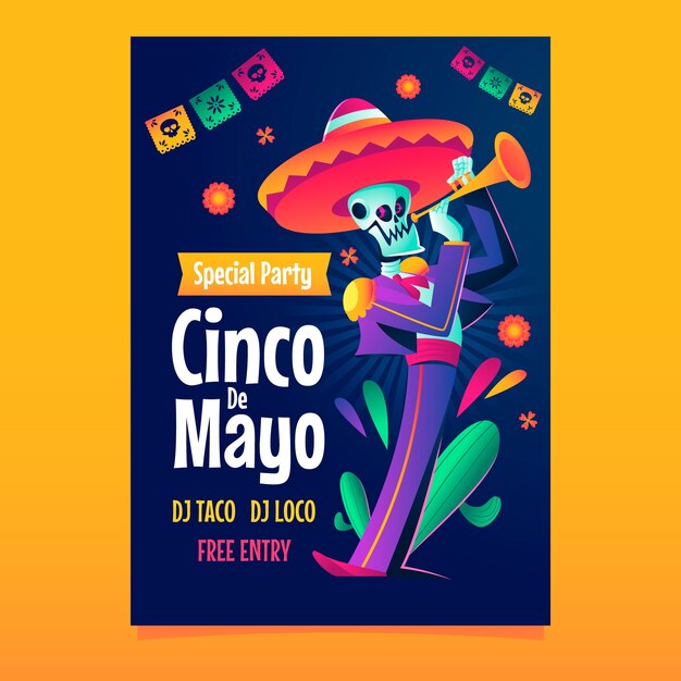 Plantilla de póster vertical degradado para la celebración del cinco de mayo