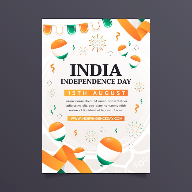 Plantilla de póster vertical degradado para la celebración del día de la independencia de la india