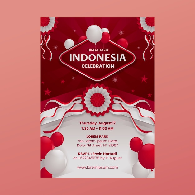 Plantilla de póster vertical degradado para la celebración del día de la independencia de indonesia