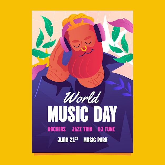 Plantilla de póster vertical degradado celebración del día mundial de la música