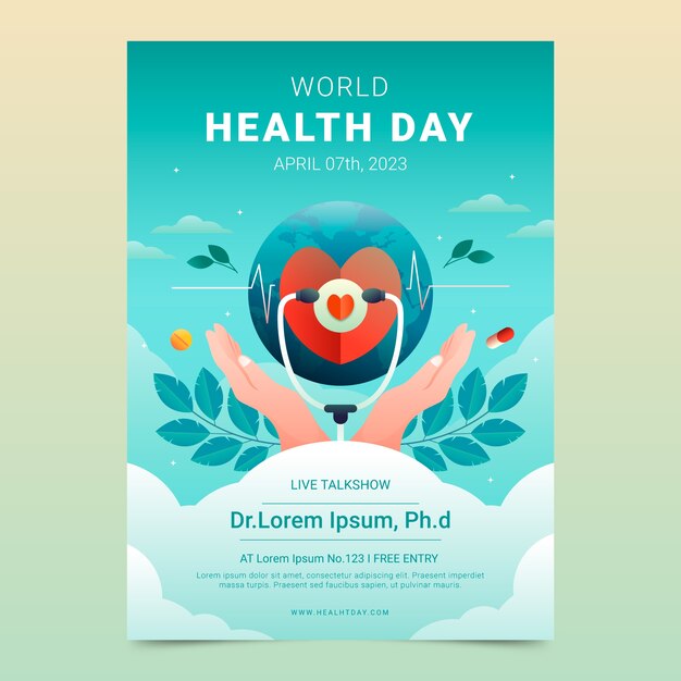 Plantilla de póster vertical degradado para la celebración del día mundial de la salud