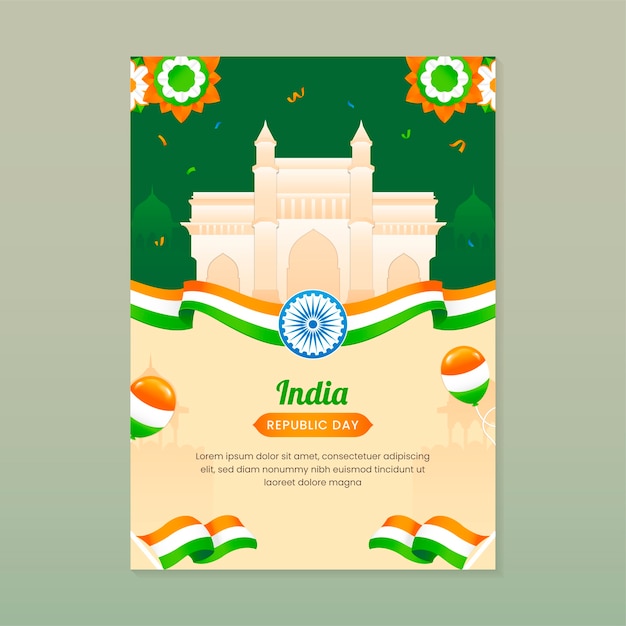 Vector gratuito plantilla de póster vertical degradado para la celebración del día de la república de la india